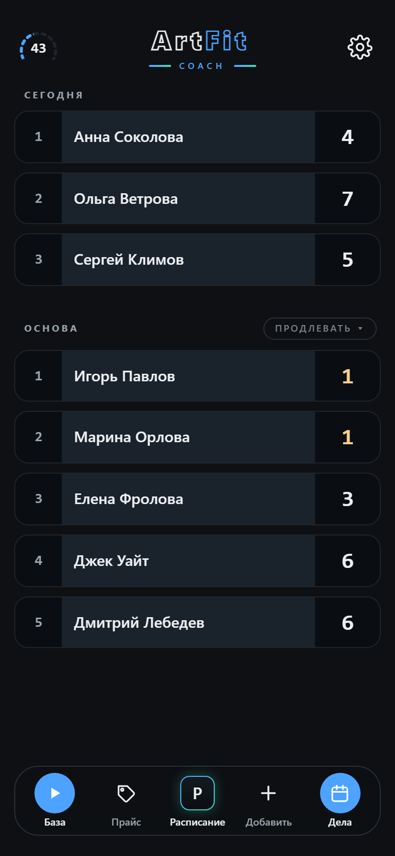 Список клиентов